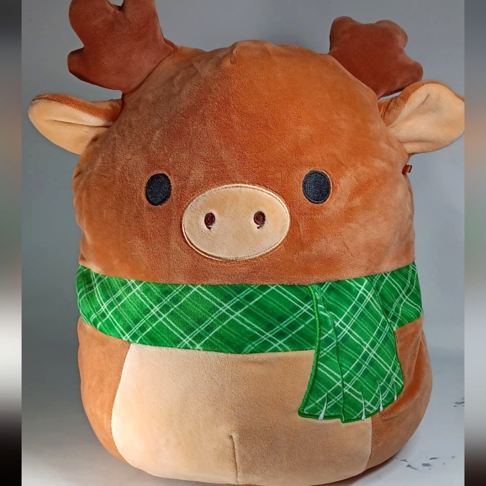 Christmas Squishmallow 12" Ruby the Reindeer with Green Plaid Scarf.